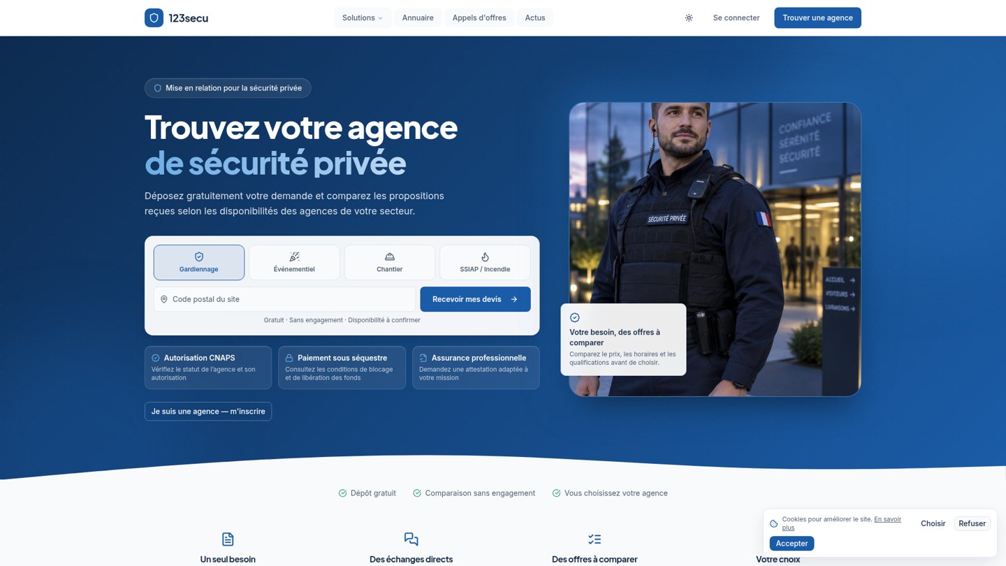 Illustration du guide : 123secu : demandes de devis et abonnements pour les agences de sécurité privée